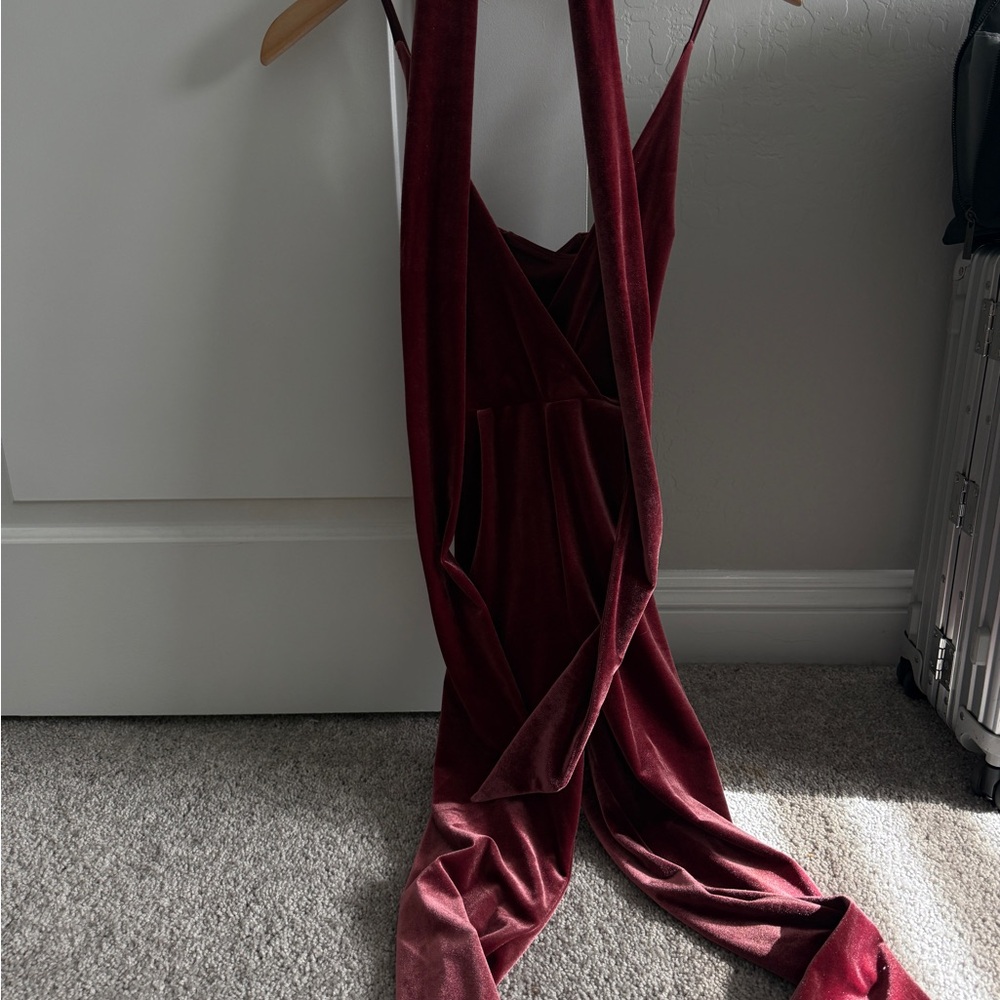 Express Burgundy Velvet Jumpsuit
